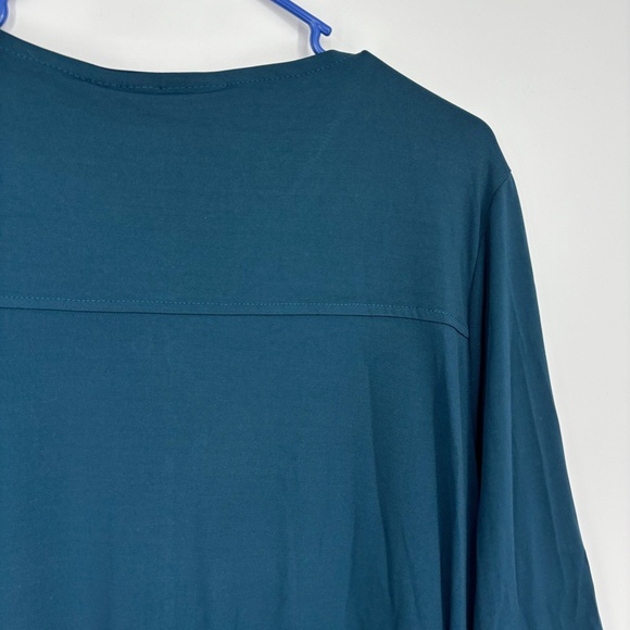 Arna York Womens Size 20 Zip Front Pullover Blouse Teal Blue Gold Tone 3/4 Sleev - Picture 8 of 10